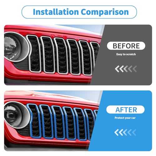 Image of Linskip for 2024-2025 Jeep Wrangler JL 4XE & Gladiator JT Grille Inserts, Meshless Grille Bezel Covers for Jeep Wrangler Sport Rubicon Sahara Willys Mojave Rubicon,Exterior Accessories(Light Blue)