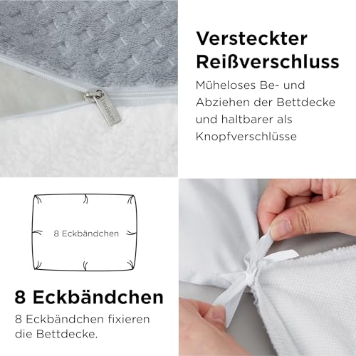 Bedsure Flauschige Bettwäsche 135x200 Grau - Winter Bettbezug Fleece mit 80x80 cm Kissenbezug, Warme -Sets mit Reißverschluss, Kuschel Waffelpique Winterbettwäsche für Einzelbett, 2 Stück