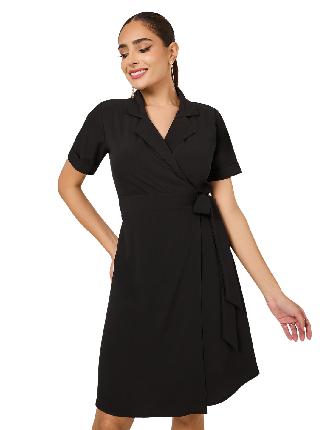 styli Women's Polyester Blazer Midi Dress (7007638701_Black_L)-picture-10