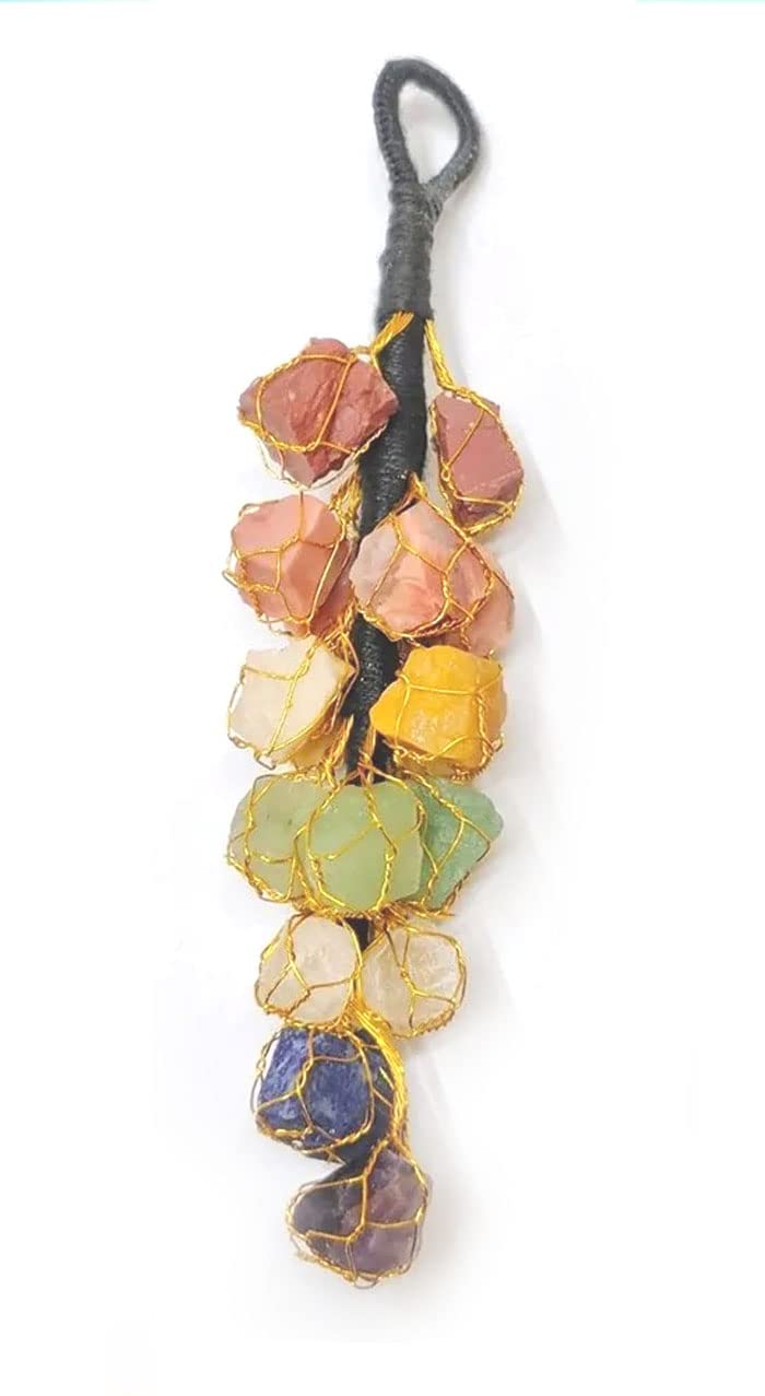 Astroghar Natural Seven Chakra Raw Rough Uneven Cut Crystals Hanging for Home and Car Reiki Healing