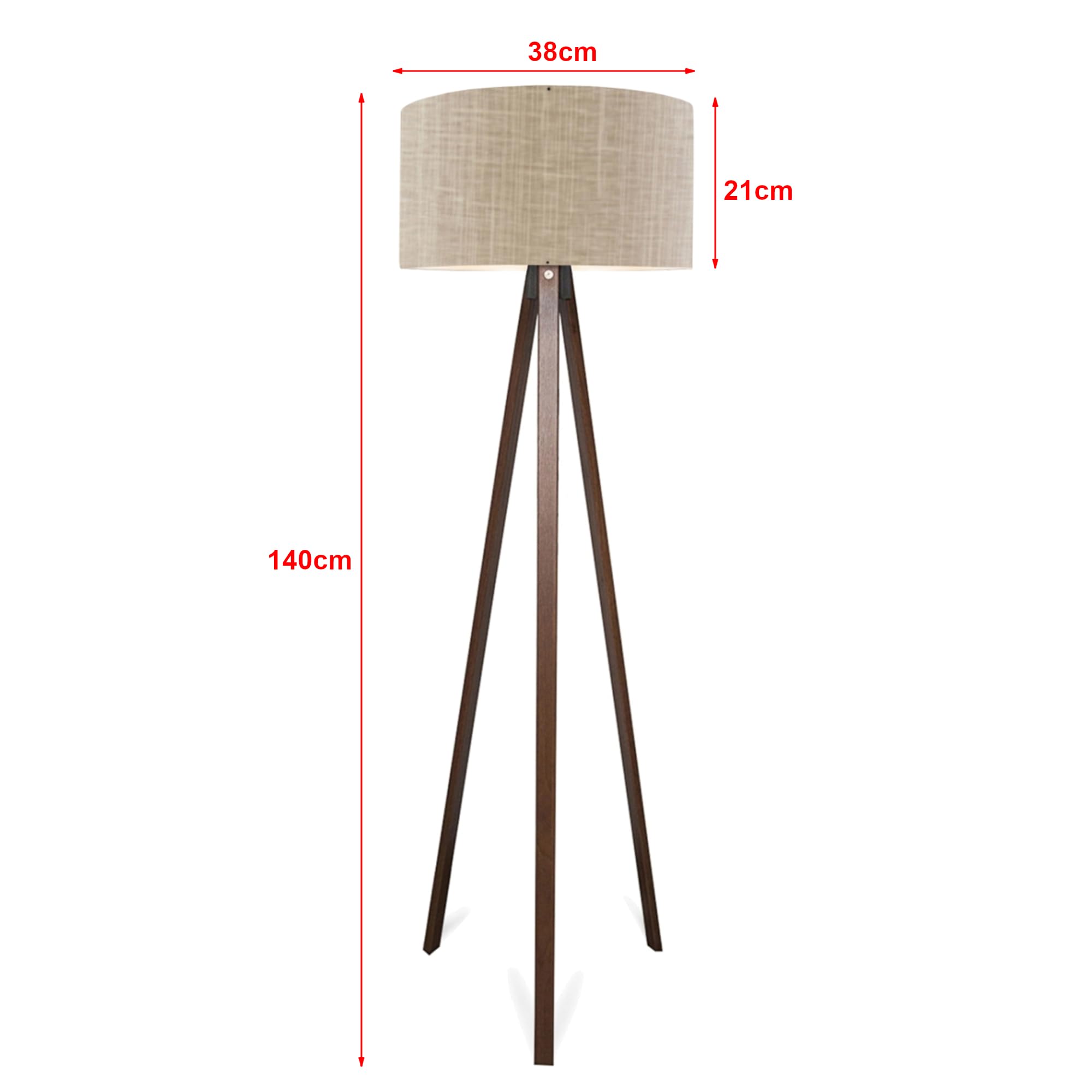 lux.pro Lampadaire Trépied Style Intemporel Lampe sur Pied Élégante LED Luminaire Design pour Salon Chambre Bureau Lampe de Lecture E27 MDF PVC Tissu Hauteur 140 cm Effet Bois Marron Clair