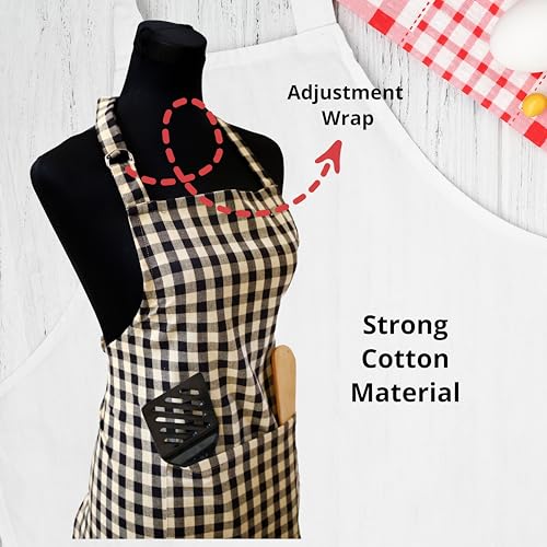 Image of Kitchen Apron for Women & Men | 100% Cotton | Cooking Apron with Big utility Pocket | Adjustable neck strap | Free Size | Kitchen Utensils Accessory