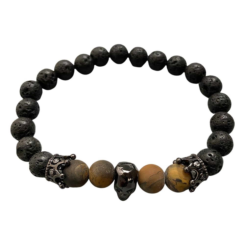 VIE Skull Bracelet, Lava and Wood, Metalic Black Finish