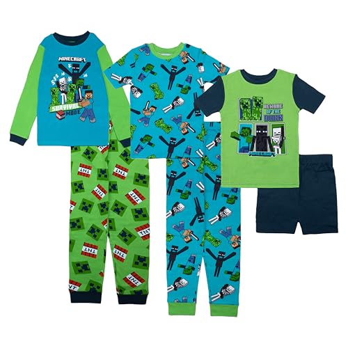 Minecraft Boys' 6-Piece Snug-Fit Cotton Pajamas Set, Defeat Them All, 10