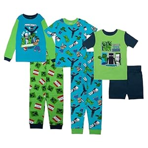 Minecraft Conjunto de pijama de algodón ajustado de 6 piezas, suave y lindo para niños