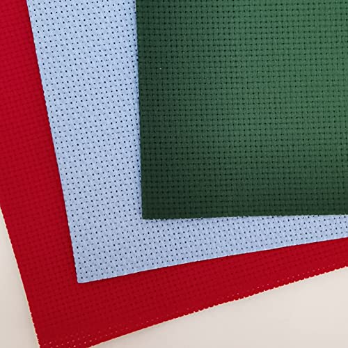 Image of KCS 3 pc of 12 inch x 18 inch 14CT Counted Cotton Aida Cloth Cross Stitch Fabric (Red+Pistachio Green vy dk+Light Blue)