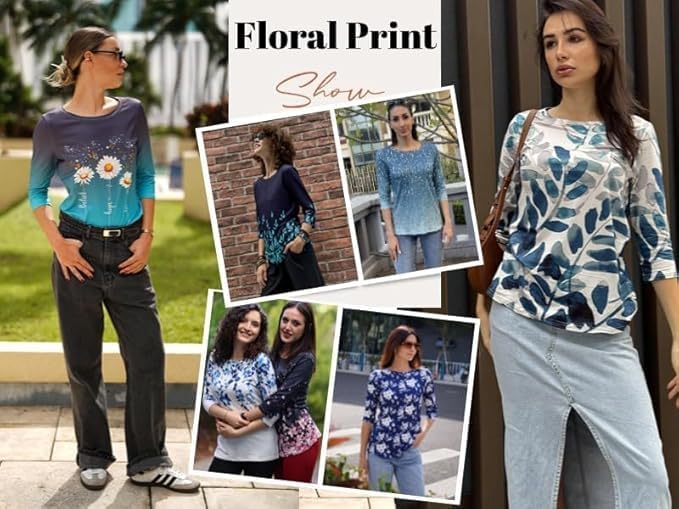 Zeagoo Women's Casual 3/4 Sleeve T-Shirts Round Neck Cute Tunic Tops Basic Tees Blouses Business Work Tee Top - Image 3