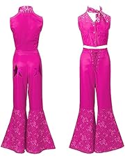 Churgigi Disfraz Rosa Mujer Cosplay Vestido Rosa Mujer e Niña Disfraz de Rosa para Niñas 70s 80s Vintage Estrella Hippie Rockwear para Halloween Carnaval