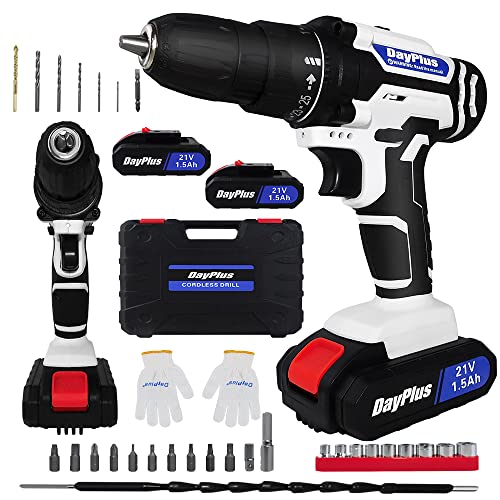 Akkuschrauber Set 21V mit LED Licht, 2 x Akkus Bohrschrauber mit 29-tlg. Zubehör-Set, 25 + 1 Drehmomentstufen Akku…