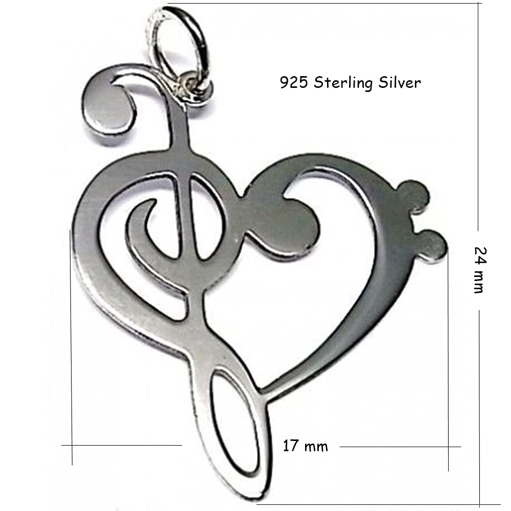 Ciondolo a cuore con chiavi da sole e in argento sterling 925, Argento, Nessuna pietra preziosa