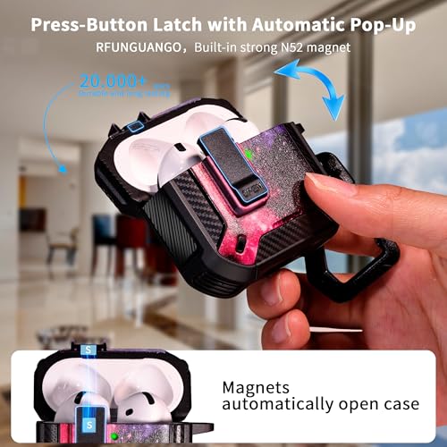 Image of RFUNGUANGO Compatible AirPods 4th Generation Protective Case with Phone Holder and Compatible Back Magnetic Suction Function, Suitable for AirPods 4th Case-Black+Starry Sky