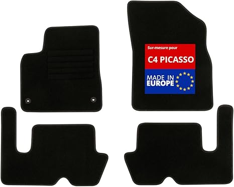 1763620 Custom Car Floor Mat, Set of 4, Non-Slip Black Needle Felt 900g/m2, Velour Manufacturing, Assortment Star