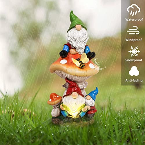 Teresa's Collections Garden Gnomes Value Bundle (2Pcs) Funny Gnomes Garden Decorations With Solar Powered Lights, Ourdoor Sculptures Figurines For Indoor Lawn Patio Yard #TOP5