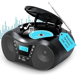 Greadio Boombox Portable CD Players for Home with Bluetooth, Boom Box CD Player FM Radio Combo, Stereo Sound, AC/Battery Powered, CD/CD-R/RW Compatible, Support AUX/USB/Headphone, Timer, Repeatable