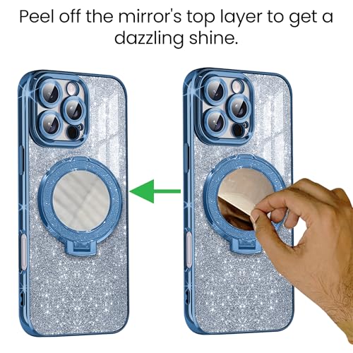 Image of Gradient Glitter Magnetic Ring Stand Case for Oppo Reno13 5G- Shockproof, Stylish & Durable Soft TPU Slim Protective Cover with Removable Glitter Paper (Blue)