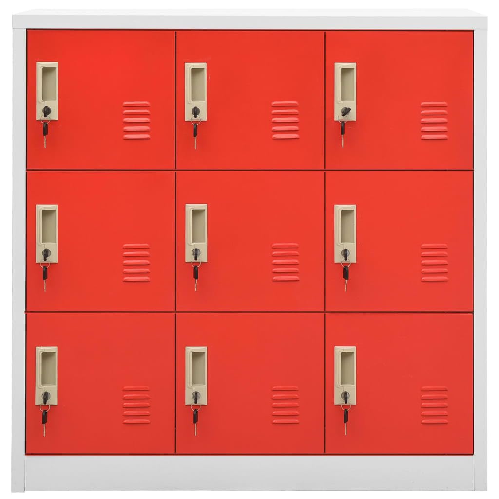 vidaXL Schließfachschrank Umkleideschrank Stahlschrank Metallschrank Lagerschrank Fächerschrank Büroschrank Schrank Hellgrau Rot 90x45x92,5cm Stahl