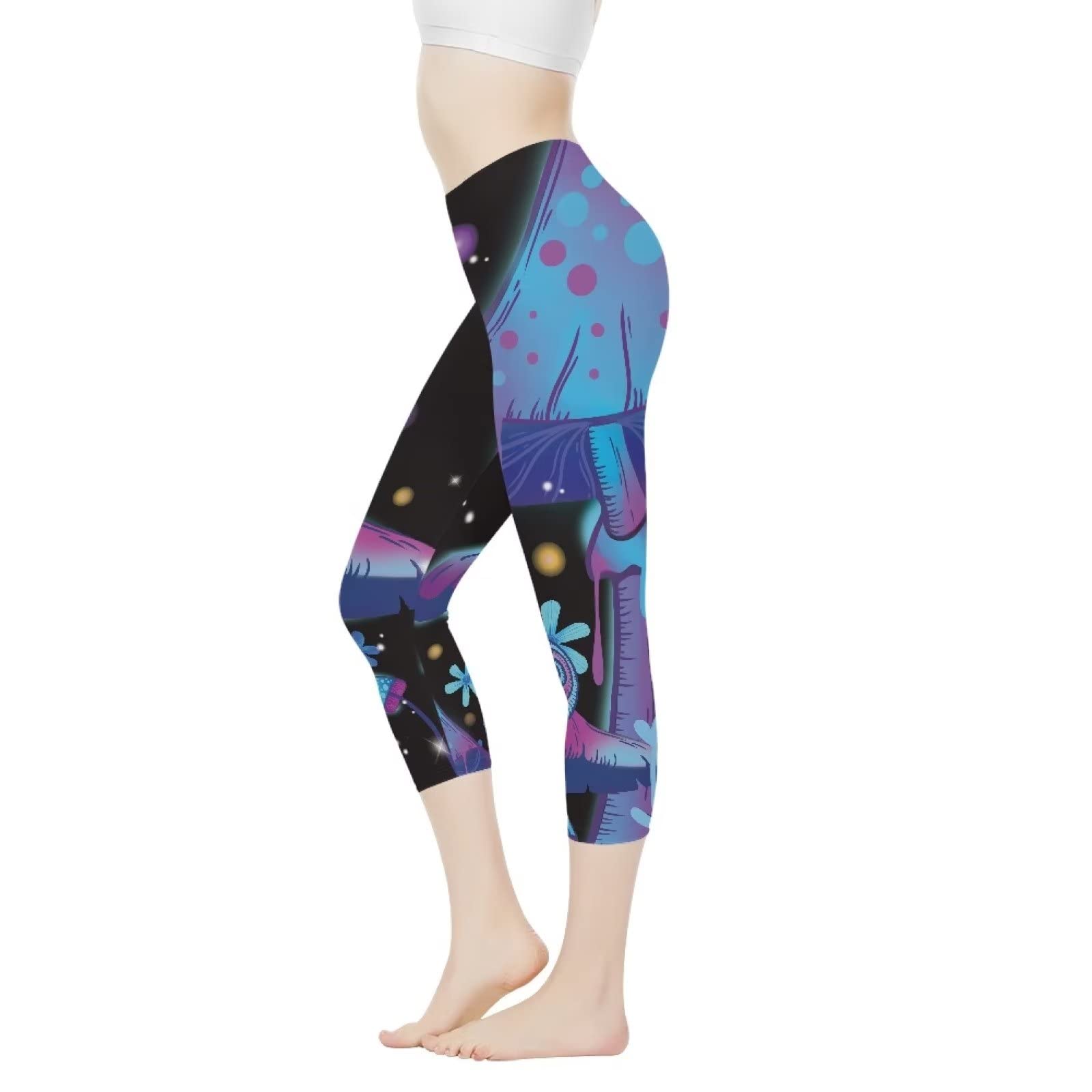 Coloranimal Hippie Mushroom Leggings,Womens Mushroom Snail Yoga Leggings High Waisted Athletic Yoga Pants Sports Jogging Activewear Tummy Control Soft,Blue