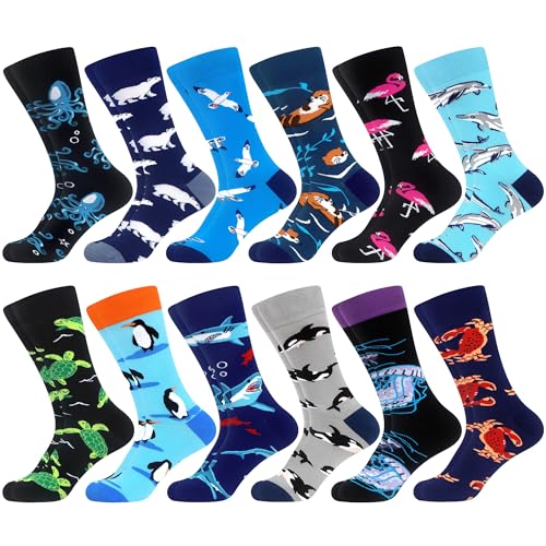 WeciBor Men's Colorful Funny Crazy Animal Crew Socks 12 Pack Novelty Gift 7-12