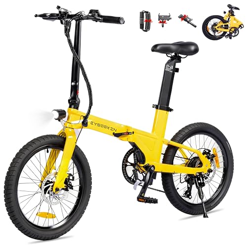 Cyseekin C10 E-Bike Klapprad 20 Zoll, Nur 18,6kg leicht, 250W Motor 345,6Wh Akku Ebike mit Shimano 7-Gang, bis 100km Reichweite 25km/h Pedelec mit LCD-Display, Ideal für Wohnmobil Pendeln (Gelb)