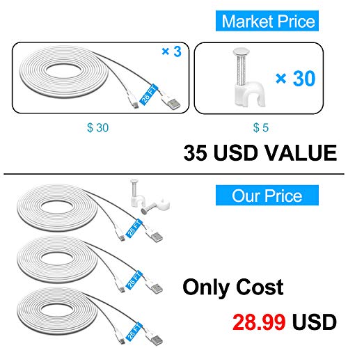 Meneea 26Ft 3 Pack Power Extension Cable For Wyze Cam Pan V2,For Wyze Cam V3,For Wyze Cam Pan, For Wyzecam,For Kasa Cam, For Yi Dome Home, For Furbo Dog, For Nest Cam,Charging Data Sync Micro Usb Cord #TOP1