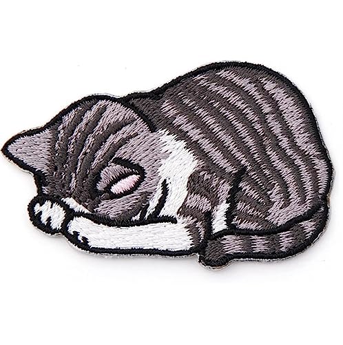 刺繍アイロンワッペン かわいい 猫 衣類バッグ (灰色猫) 刺繍アイロンワッペン かわいい 猫 衣類バッグ (灰色猫)