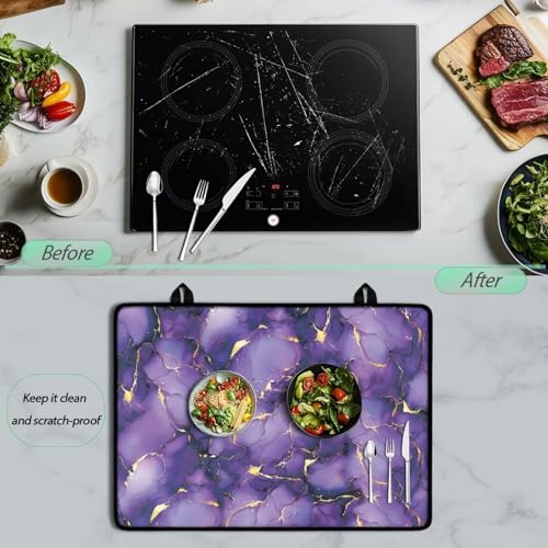 Image of Marble Purple Stovetop Covers for Electric Stove Anti-Scratch Kitchen Countertop Cover Anti-scalding Oven Mat 30 inchx21 inch Non-Slip Kitchen Counter Stove Protector Pad