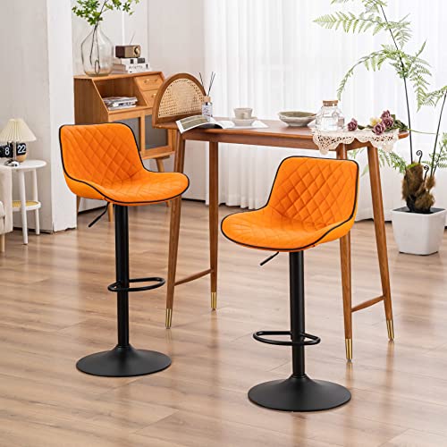Youtaste Orange Black Bar Stools Set Of 2 Adjustable Counter Height Barstools Faux Leather Bar Stool With Back,Swivel Modern Metal Diamond Bar Chairs Home Kitchen Island Restuarant #TOP5