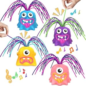 4PCS Fun Hair Pulling Fidget Screaming Monster Toys, Anti Anxiety Toys and Venting Novelty Toys, Different Screams Made by Hair Pulling, for 3 4 5 6 7+ Kids Teens Boys Girls