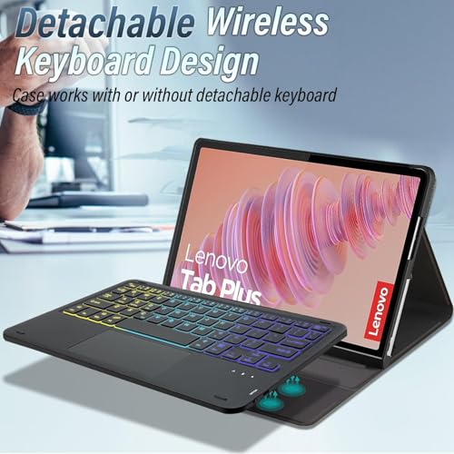 Image of RTSY Keyboard case for Lenovo Tab Plus 11.5 Inch 2024 with 7-Colors Backlits & Touchpad, Multi Angle, Wireless Bluetooth Magnetically Detachable Keyboard Cover
