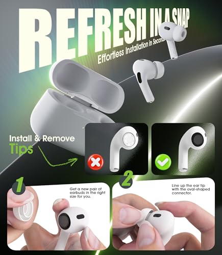 Image of 4 Pairs Replacement Ear Tips for AirPods Pro 2nd /1st (XS /S /M /L) | with Noise Reduction Hole & Cleaning Kit, Non-Slip Soft Silicone Airpods Pro Replacement Ear Tips with Portable Storage Box