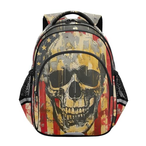 Skull American Flag 4th Of July Backpack for Kids 8-14 Years Boys Girls School Bookbag Daypack M 202b5496