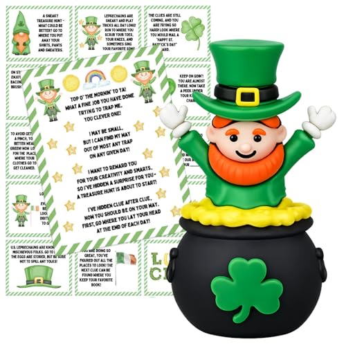 Roowest 1 Pcs Mini Leprechaun Figurines Bulk St Patricks Day Gift Leprechaun Trap Decorations to Hide with Lucky Hunt Card St Patricks Day Party Favors for School Classroom Exchange Prize (Jar)