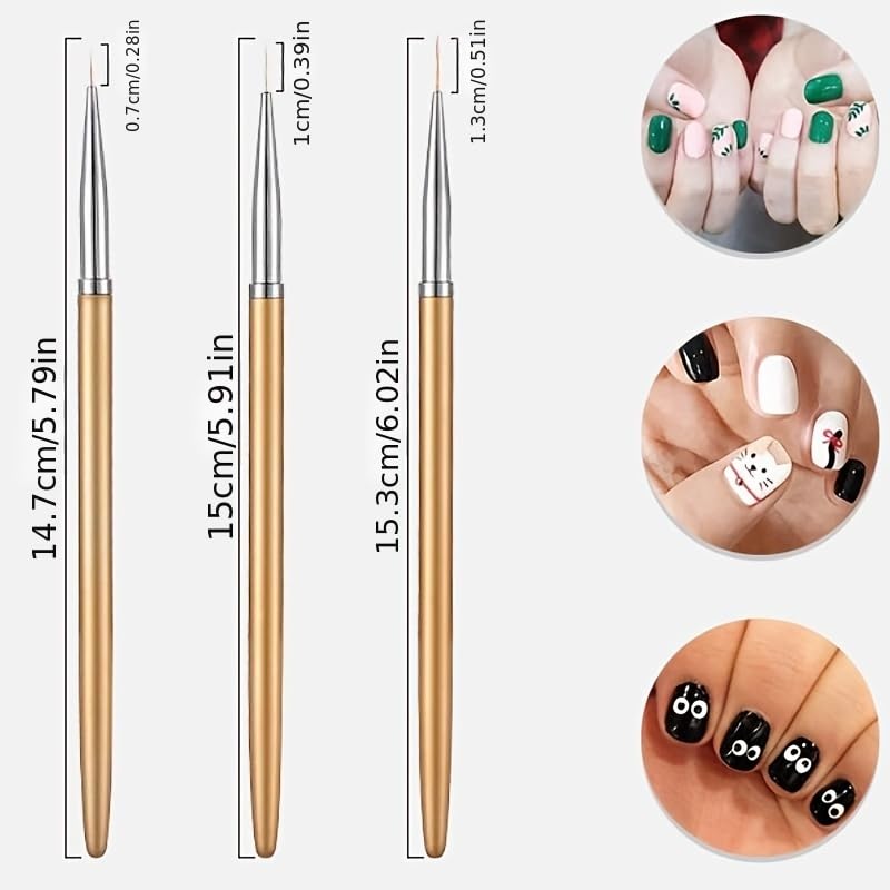 3 Pcs Metal Round Top Nail Art Gel Extension Builder Painting Liner Brushes Drawing Flower Petal Pen Kit — view 4