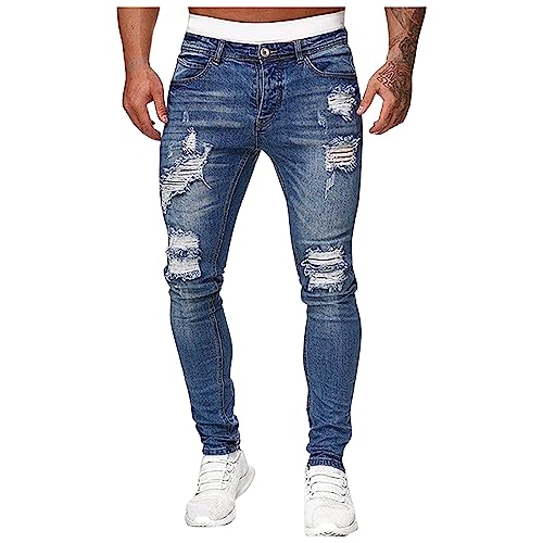 Distressed Ripped Jeans for Men Moto Biker Hip hop Tapered Pant Fashion Classic Washed Slim Fit Y2K Skinny Denim Pants