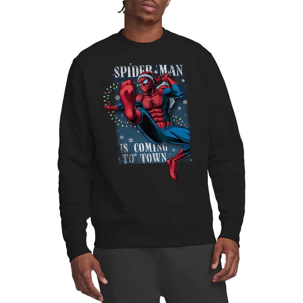 Marvel Unisex Marvel Spiderman is Coming to Town Unisex Sweatshirt, Black Sweatshirt (pack of 1)