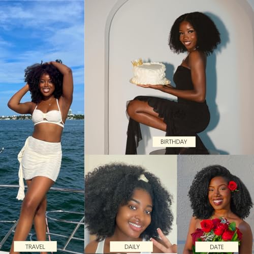 Image of Afro Curly Wig Human Hair Glueless Wear and Go Wig with 4C Edges Natural Curls Lace Closure Made Ready to Wear Beginner Friendly 12A Grade 210% Density 20Inch