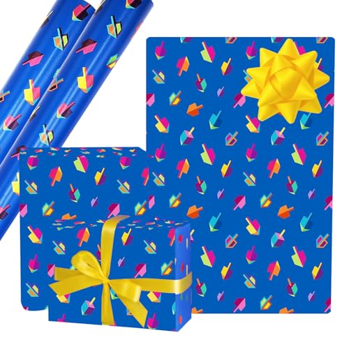 Happy Hanukkah Gift Wrap Chanuka - Dreidel Design 17.5 IN. X 180 IN. Each (Pack of 2 Rolls)