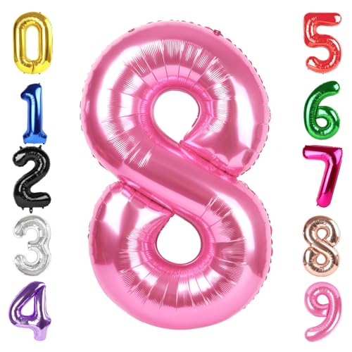 Image of 40 Inch Pink Number 8 Balloon Birthday Party Decorations for Men & Women | 40 Inch Pink inflatable foil number balloons, large birthday decorations for 8th birthday