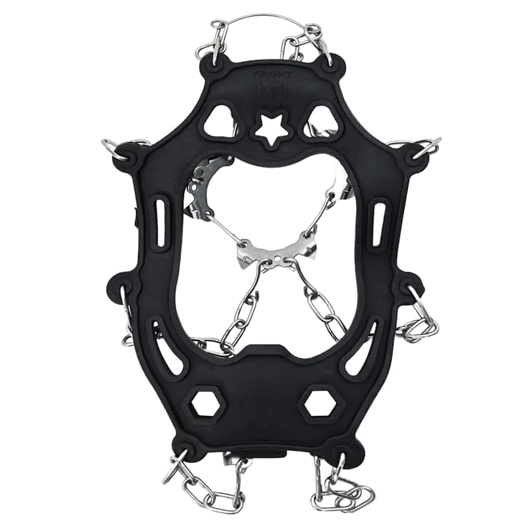 Crampons pour Chaussures en Acier Inoxydable Orange Taille L avec Dents, Fixation réglable, légers et résistants pour randonnée Hiver, Trek, Marche Nordique