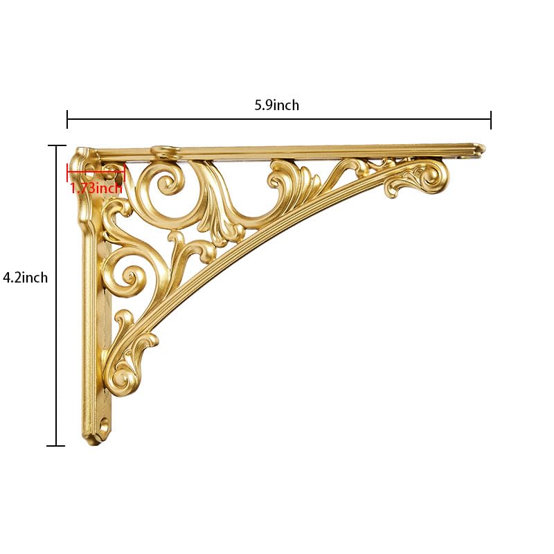 KHTUMEWARE-BFS Brushed Gold Shelf Brackets 6 in (152 mm) 4-Pack in Brushed Gold — KHTUMEWARE