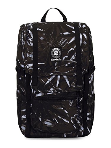 Rucksack Invicta 27 Liter Trio Darker Nature Schwarz Muster Laptoptasche 13 Zoll gepolstert 29 x 42 x 21 cm Rückenpolster Schultergurte Vordertasche