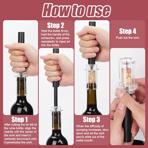 4 Pièces Ensemble Ouvre Bouteille Vin, Ouvre-Bouteille à Pression d'Air Facile Extracteur de Liège avec Verseur de Vin Coupe-Capsule Bouchon de Bouteille pour la Maison Fête Amateurs de Vin – vue 5