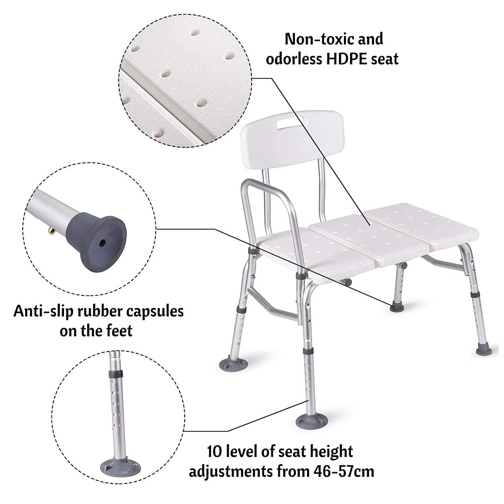 Taburete para bañera Taburete de Ducha Banco para bañera en Aluminio Asiento de bañera Antideslizante Regulable en Altura con reposabrazos para Personas Mayores