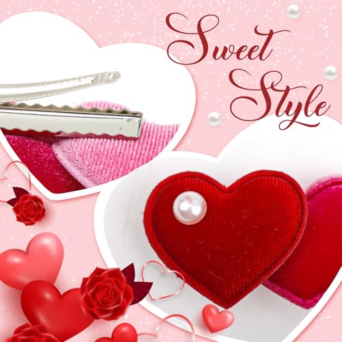 2 Piezas Pinzas para el Cabello de Corazón de Terciopelo para Niñas Accesorios Rojos para el Día de San Valentín miniatura 5