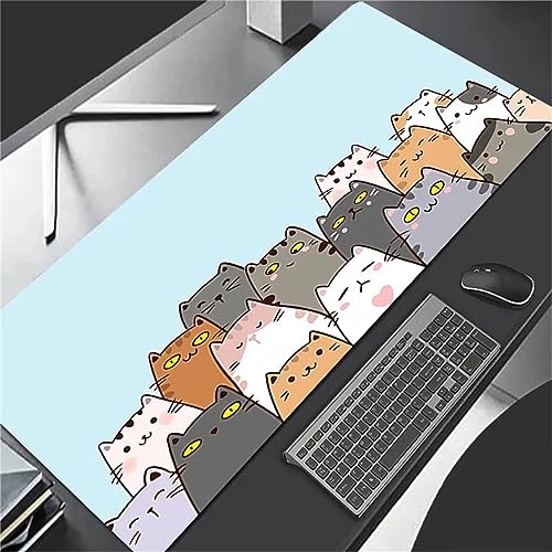 Alfombrilla de Ratón Grande XXL 1200x600x2mm Gaming Mouse Pad Pink Cat Anime Alfombrilla Escritorio con Bordes Cosidos Textured Superficie Lavable Velocidad para PC, portátil