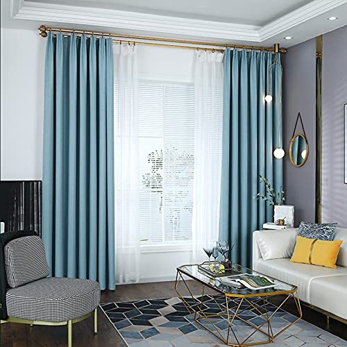 Cotton Linen Blue Blackout Curtain Stripes Pencil Pleat Curtains 2 Panels for Kitchen Bedroom Livingroom Kids Room,W170xL190cm - Image 2