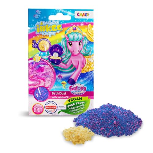 INKEE Bath Dust Galupy Mermaid, Polvo de Sirena para la Bañera, Sales de Baño con Efecto Crepitante y Aroma a Batido de Plátano.