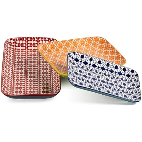 Annovero Trays for Serving Food Entertaining | Large Porcelain Platters for Appetizer, Brownies, Cheese, Pizza, Party, Vegetable, Tea | Colorful Decorative Serveware | 15.4/13.8/11.8 Inch | Set of 3 Cover