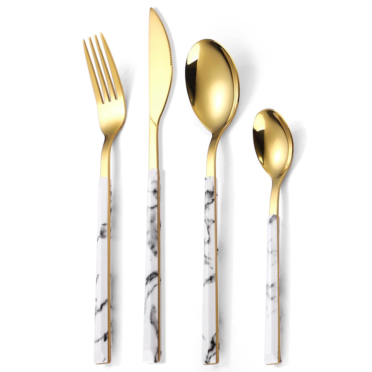Lagnlnaoy 4pcs Western Style Stainless Steel Cutlery Set Marble Pattern Steak Knife Fork Spoon Durable Tableware Home Kitchen Utensils,Dinnerware Sets for Christmas Party Kitchen Wedding