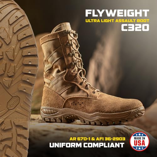 Belleville Flyweight C320 8” Combat Boots for Men - Ultra-Lightweight Army/Air Force OCP ACU Coyote Brown Leather with Traction Outsole; Berry Compliant2